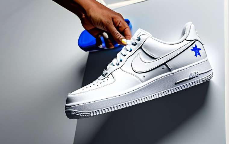 **Customized Air Force 1:**  Close-up of a fully clothed person customizing a white Air Force 1 sneaker with paint and stencils.  Bright, vibrant colors.  Safe for work, appropriate content, fully clothed, professional, perfect anatomy, natural proportions.  Well-lit studio setting.