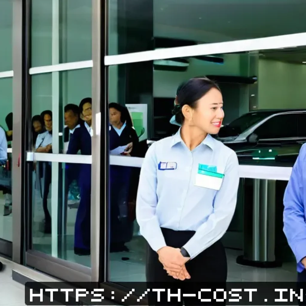신차 등록비용 - A detailed scene at a modern Thai Department of Land Transport office, showing a diverse group of pe...